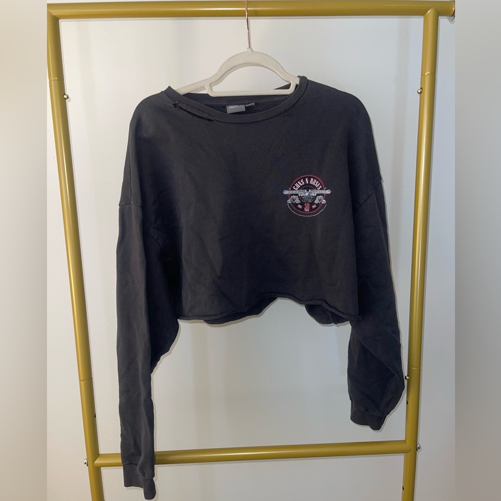 ASOS Guns & Roses Cropped Grey Sweatshirt